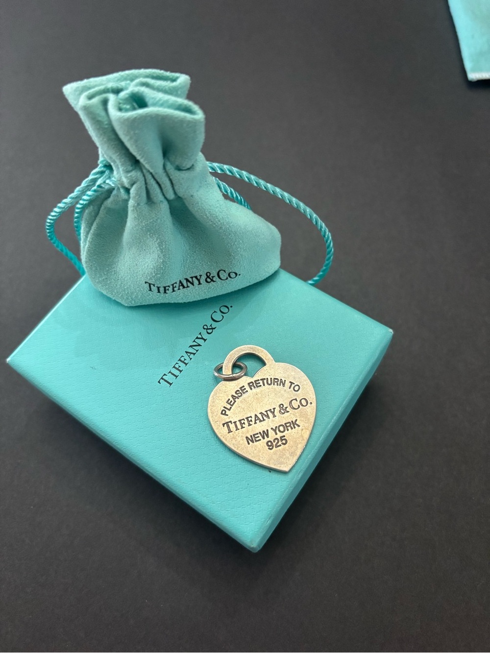 Tiffany & Co. Sterling Silver Heart Tag Charm with Blue Pouch